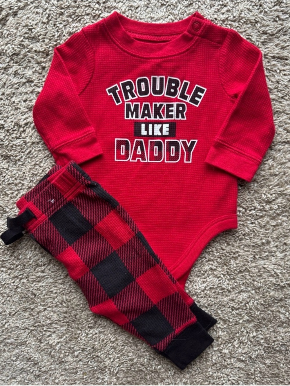 Garanimals Buffalo Plaid Outfit 0-3 Months Trouble Maker Like Daddy Bodysuit Set